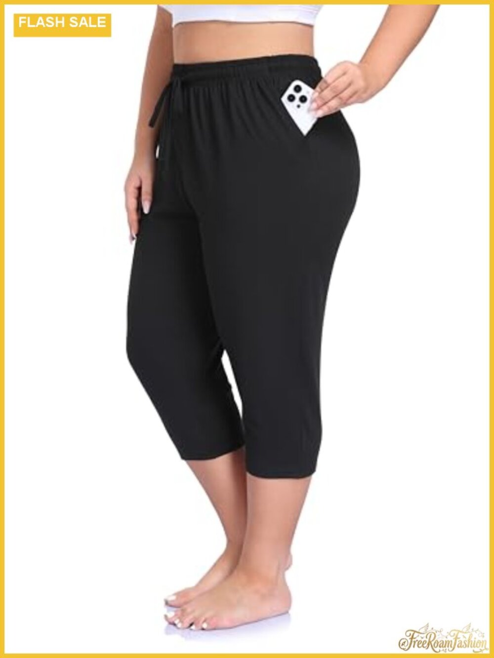 Plus Size Capri Yoga Pants with Pockets Soft High Waist Drawstring